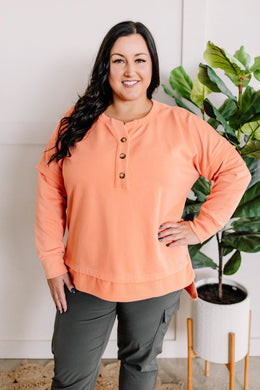 Button Front Oversized Henley In Harvest