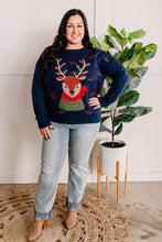 Load image into Gallery viewer, Crew Neck Reindeer Sweater In Navy