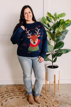 Load image into Gallery viewer, Crew Neck Reindeer Sweater In Navy