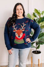 Load image into Gallery viewer, Crew Neck Reindeer Sweater In Navy
