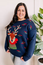 Load image into Gallery viewer, Crew Neck Reindeer Sweater In Navy