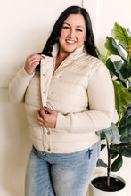 Load image into Gallery viewer, Puffer Sweater Jacket With Knit Detail In Vanilla