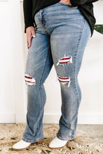 Load image into Gallery viewer, Mid Rise Bootcut Judy Blue Jeans With Plaid Patch Detail