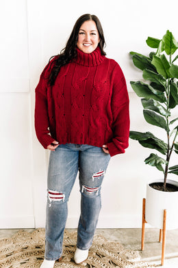 Cozy Cable Knit Sweater In Christmas Red