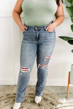 Load image into Gallery viewer, Mid Rise Bootcut Judy Blue Jeans With Plaid Patch Detail