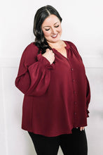 Load image into Gallery viewer, Decorative Button Front Blouse In Cranberry