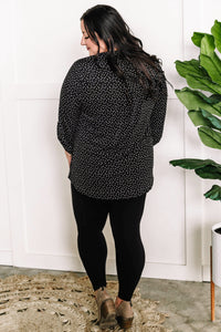 Gabby Front Top With Button Sleeve Detail In Black Polka Dots