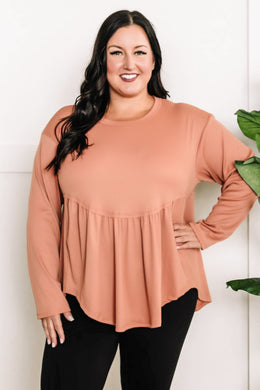 Knit Babydoll Rounded Hem Detail Top In Soft Tuscan