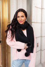 Load image into Gallery viewer, Knitted Fuzzy Pom Pom Scarf In Black