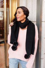 Load image into Gallery viewer, Knitted Fuzzy Pom Pom Scarf In Black