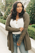 Load image into Gallery viewer, Little Bit Of Lace Cardigan In Olive