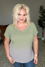 Load image into Gallery viewer, Ombre Stripe V-Neck T in Lime