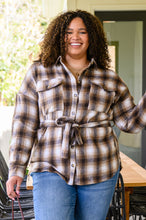 Load image into Gallery viewer, Outside Stroll Plaid Waist Tie Shacket In Brown