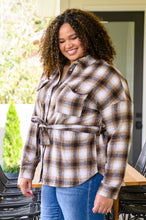 Load image into Gallery viewer, Outside Stroll Plaid Waist Tie Shacket In Brown