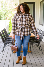 Load image into Gallery viewer, Outside Stroll Plaid Waist Tie Shacket In Brown