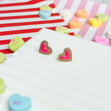 Load image into Gallery viewer, PREORDER: Pave Enamel Heart Stud Earrings in Two Colors