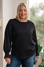 Load image into Gallery viewer, Peaceful Moments Smocked Sleeve Blouse in Black