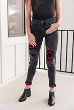 Load image into Gallery viewer, Plaid Peek-A-Boo Jeans in Charcoal