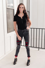 Load image into Gallery viewer, Plaid Peek-A-Boo Jeans in Charcoal