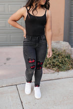 Load image into Gallery viewer, Plaid Peek-A-Boo Jeans in Charcoal