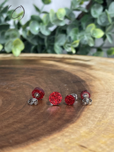 Load image into Gallery viewer, Round Red Glitter Stud Earrings