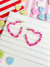 Load image into Gallery viewer, PREORDER: Rubber Disc Open Heart Hoop Earrings in Two Colors
