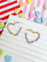 Load image into Gallery viewer, PREORDER: Rubber Disc Open Heart Hoop Earrings in Two Colors