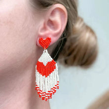 Load image into Gallery viewer, PREORDER: Seed Bead Tassel Heart Earrings in Two Colors