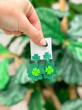 Load image into Gallery viewer, PREORDER: Shimmering Lucky Clover Dangle Earrings