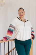 Load image into Gallery viewer, Skip and A Hop Rainbow Sleeve Half Zip Hoodie