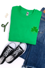Load image into Gallery viewer, PREORDER: Embroidered Shamrock Glitter Sweatshirt in Two Colors