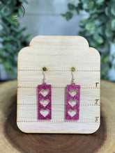 Load image into Gallery viewer, Stacked Hearts Pink Glitter Dangle Earrings