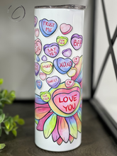 Load image into Gallery viewer, Sunflower Conversation Hearts 20oz Skinny Tumbler