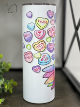 Load image into Gallery viewer, Sunflower Conversation Hearts 20oz Skinny Tumbler