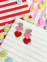 Load image into Gallery viewer, PREORDER: Triple Heart Enamel Dangle Earrings