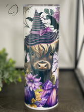 Load image into Gallery viewer, Witchy Highland Cow 20oz Skinny Tumbler