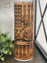 Load image into Gallery viewer, Wood Grain Deer Hunter 20oz Skinny Tumbler