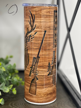 Load image into Gallery viewer, Wood Grain Deer Hunter 20oz Skinny Tumbler