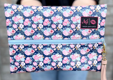 Fashion Floral- Sky Blue Makeup Junkie Bag