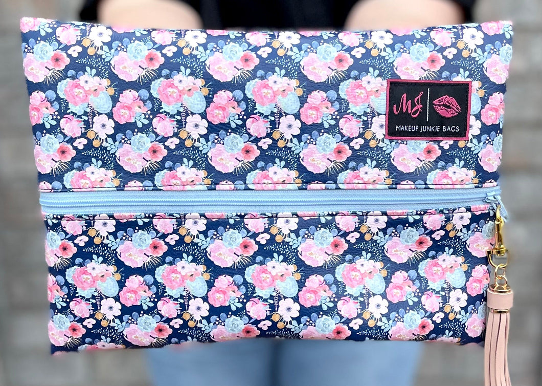 Fashion Floral- Sky Blue Makeup Junkie Bag