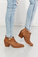 Load image into Gallery viewer, Trust Yourself Embroidered Crossover Cowboy Bootie in Caramel
