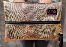 Load image into Gallery viewer, Rose Gold Python Makeup Junkie Bag